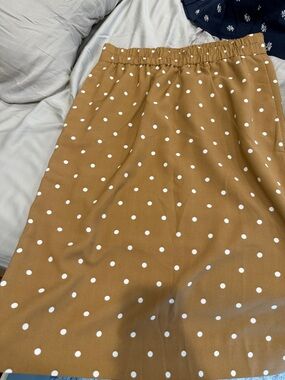 J. Crew Camel Polka Dot Midi Skirt